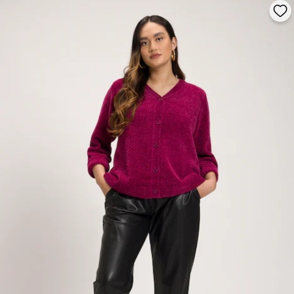 Ulla Popken Chenille Cardigan Burgundy size 20/22 Button Up - Picture 1 of 9